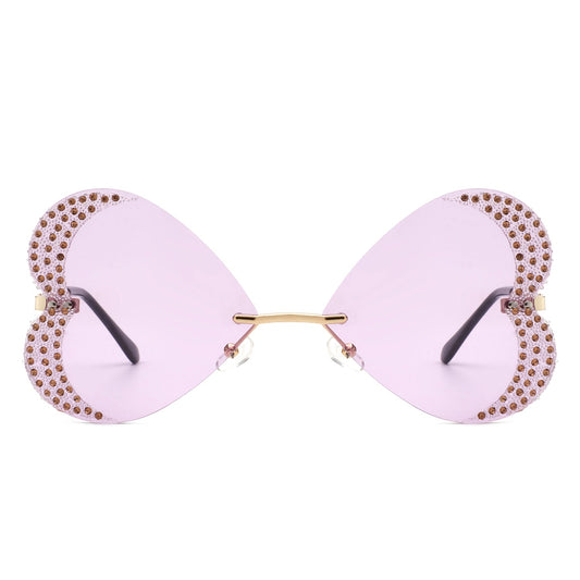 Quixotia - Rimless Butterfly Heart Shape Tinted Fashion Women Sunglasses