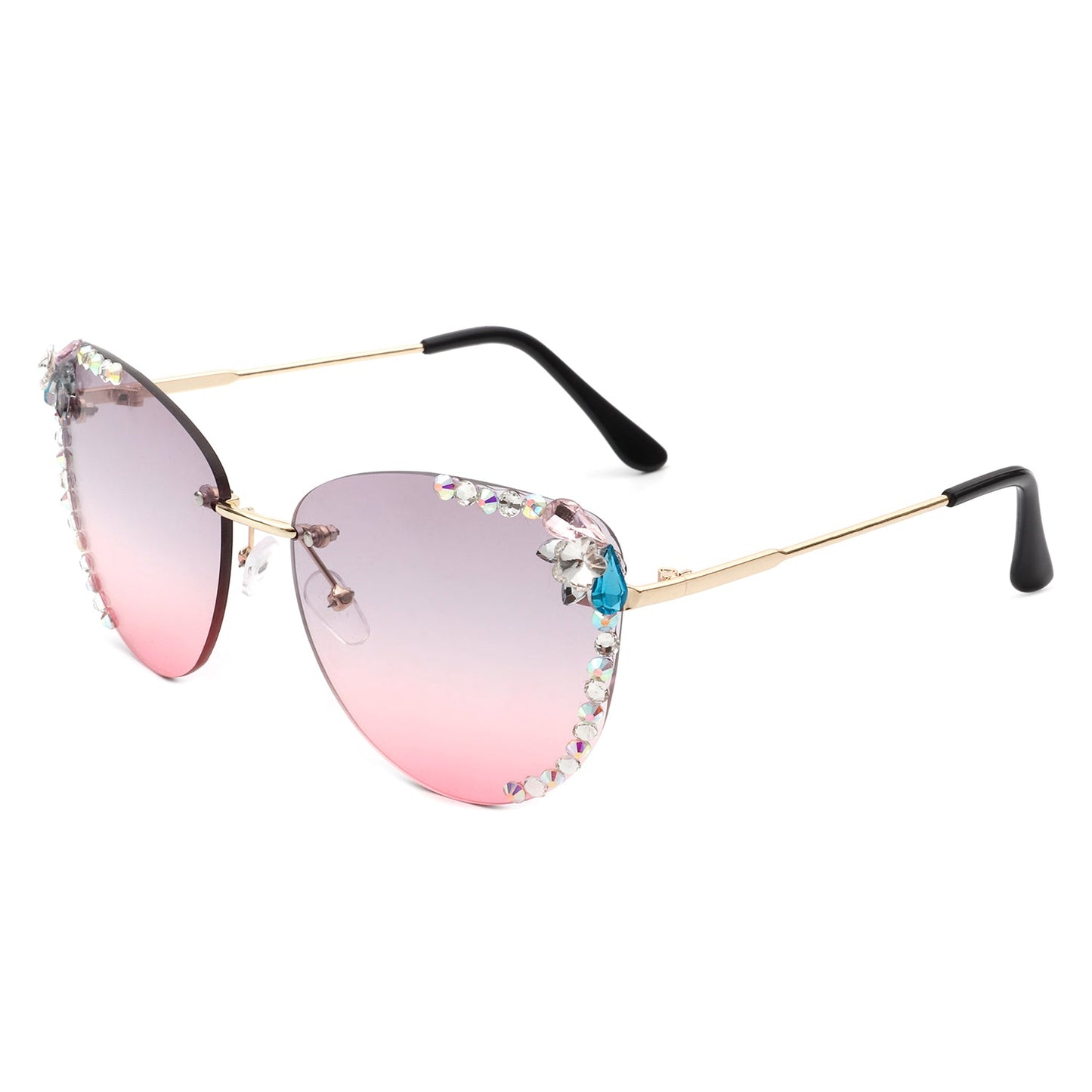 Women Rimless Tinted Chic Rhinestone Fashion Cat Eye Sunglasses