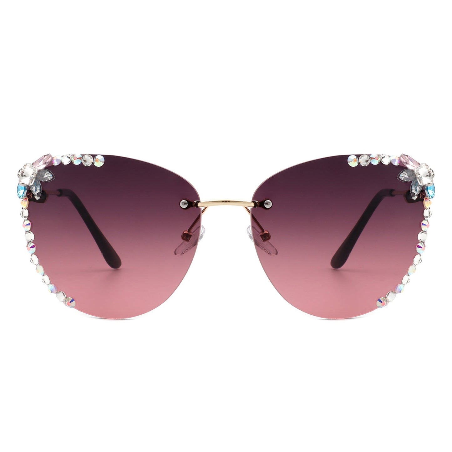 Women Rimless Tinted Chic Rhinestone Fashion Cat Eye Sunglasses