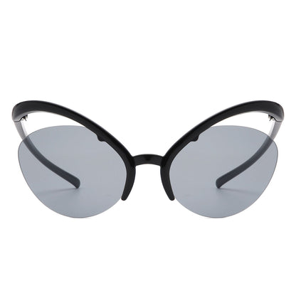 Astrein - Rimless Futuristic Oval Irregular Fashion Cat Eye Sunglasses