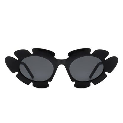 Women Irregular Round Cut-Out Cat Eye Flower Design Fashion Sunglasses