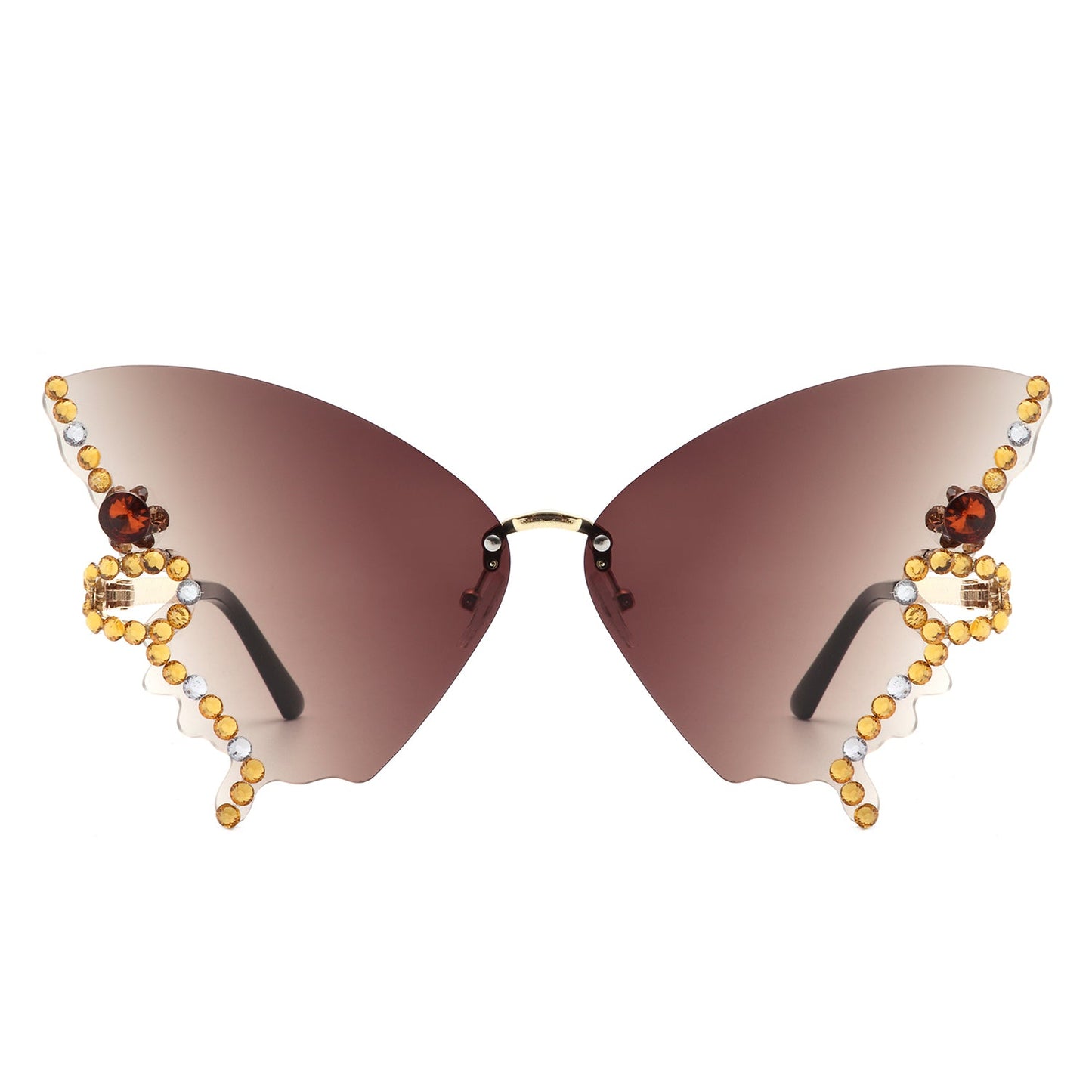 Lyrin - Rimless Oversize Rhinestone Butterfly Women Fashion Sunglasses