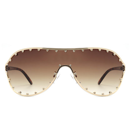 Evanesce - Oversized Aviator Rhinestone Design Women's Sunglasses