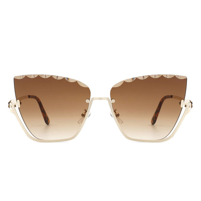 Starfire - Half Frame Square Irregular Tinted Fashion Cat Eye Sunglasses