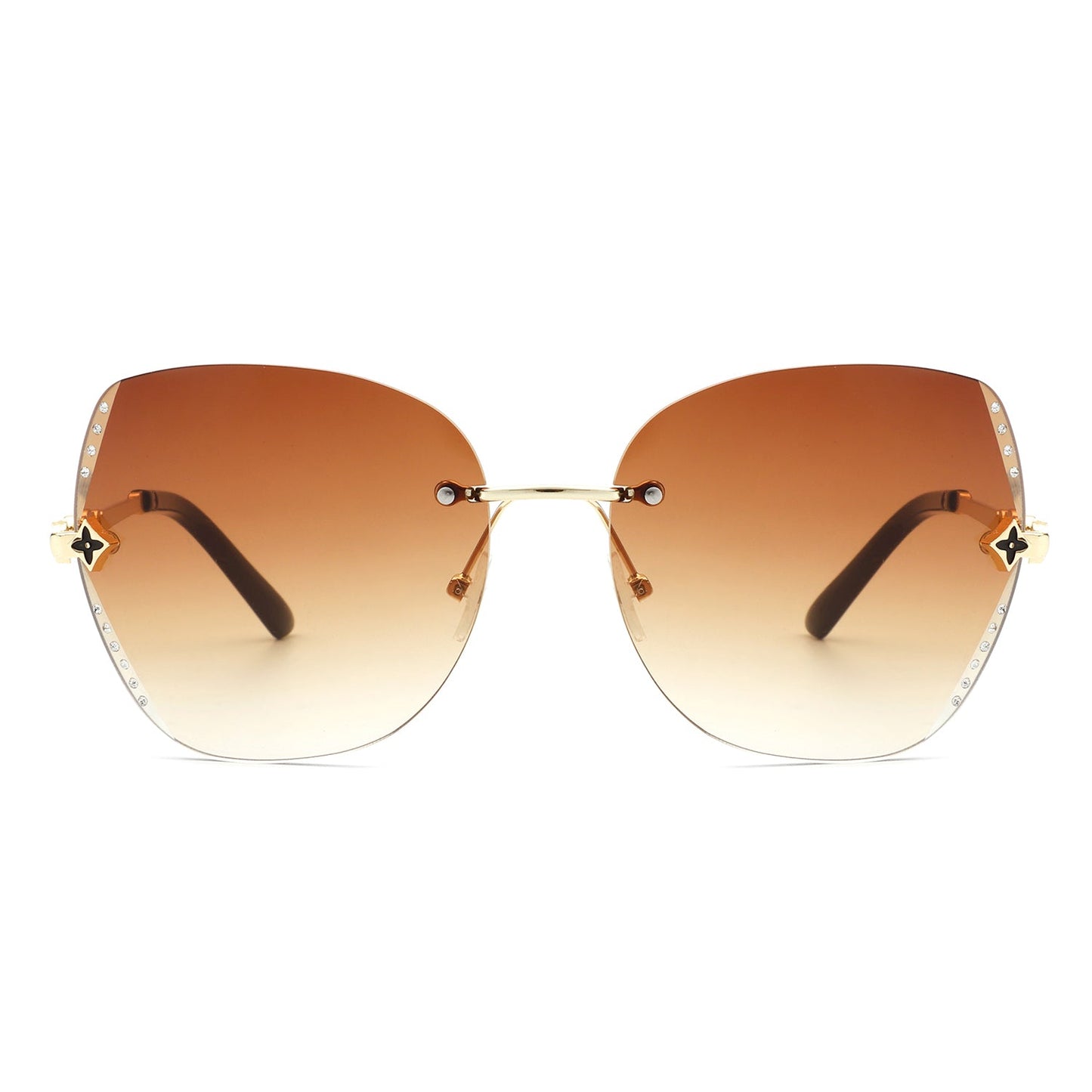 Oversize Rimless Butterfly Shape Tinted Rhinestone Fashion Sunglasses