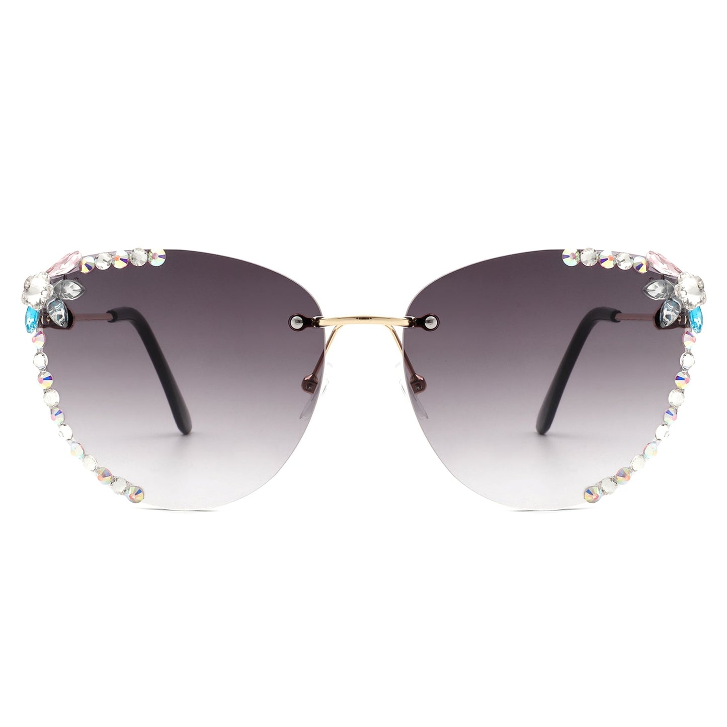 Women Rimless Tinted Chic Rhinestone Fashion Cat Eye Sunglasses