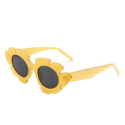 Women Irregular Round Cut-Out Cat Eye Flower Design Fashion Sunglasses