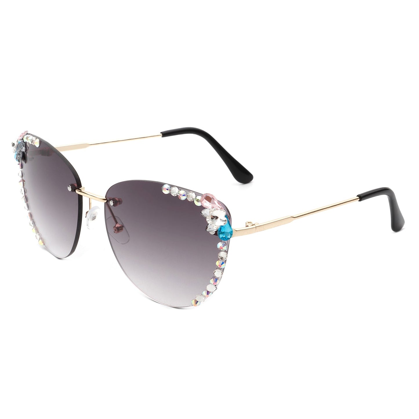 Women Rimless Tinted Chic Rhinestone Fashion Cat Eye Sunglasses