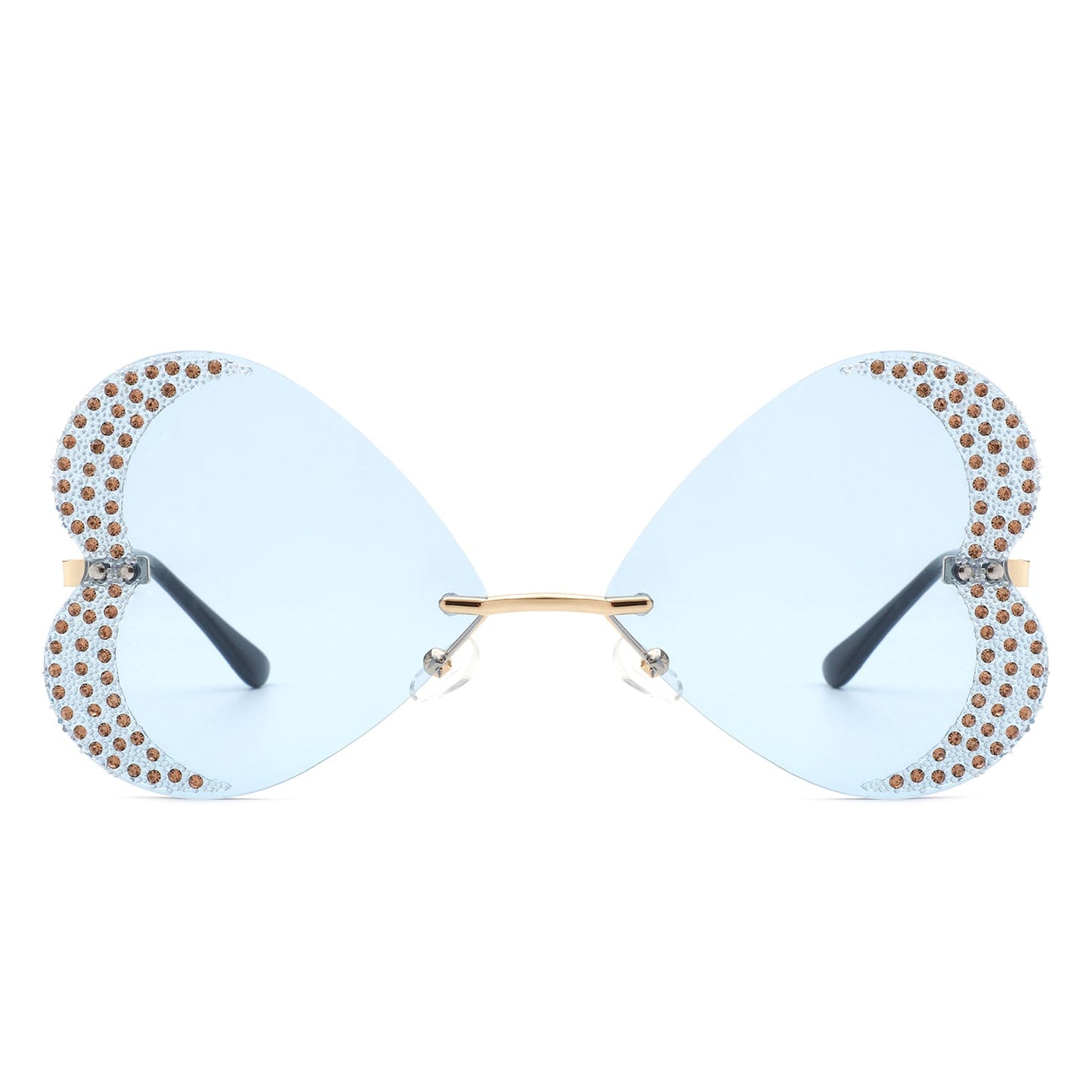 Quixotia - Rimless Butterfly Heart Shape Tinted Fashion Women Sunglasses