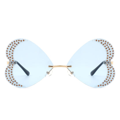 Quixotia - Rimless Butterfly Heart Shape Tinted Fashion Women Sunglasses