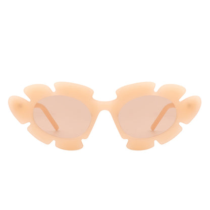 Women Irregular Round Cut-Out Cat Eye Flower Design Fashion Sunglasses