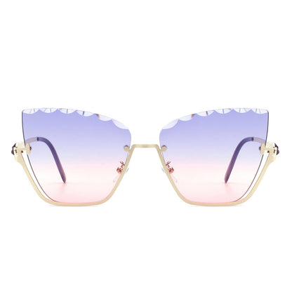 Starfire - Half Frame Square Irregular Tinted Fashion Cat Eye Sunglasses
