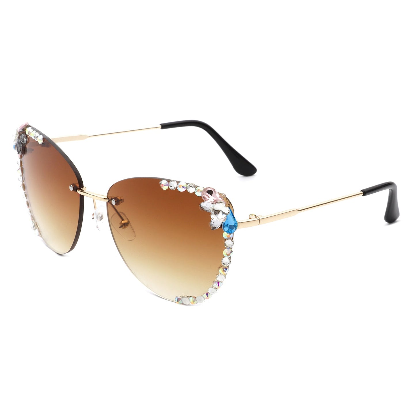 Women Rimless Tinted Chic Rhinestone Fashion Cat Eye Sunglasses