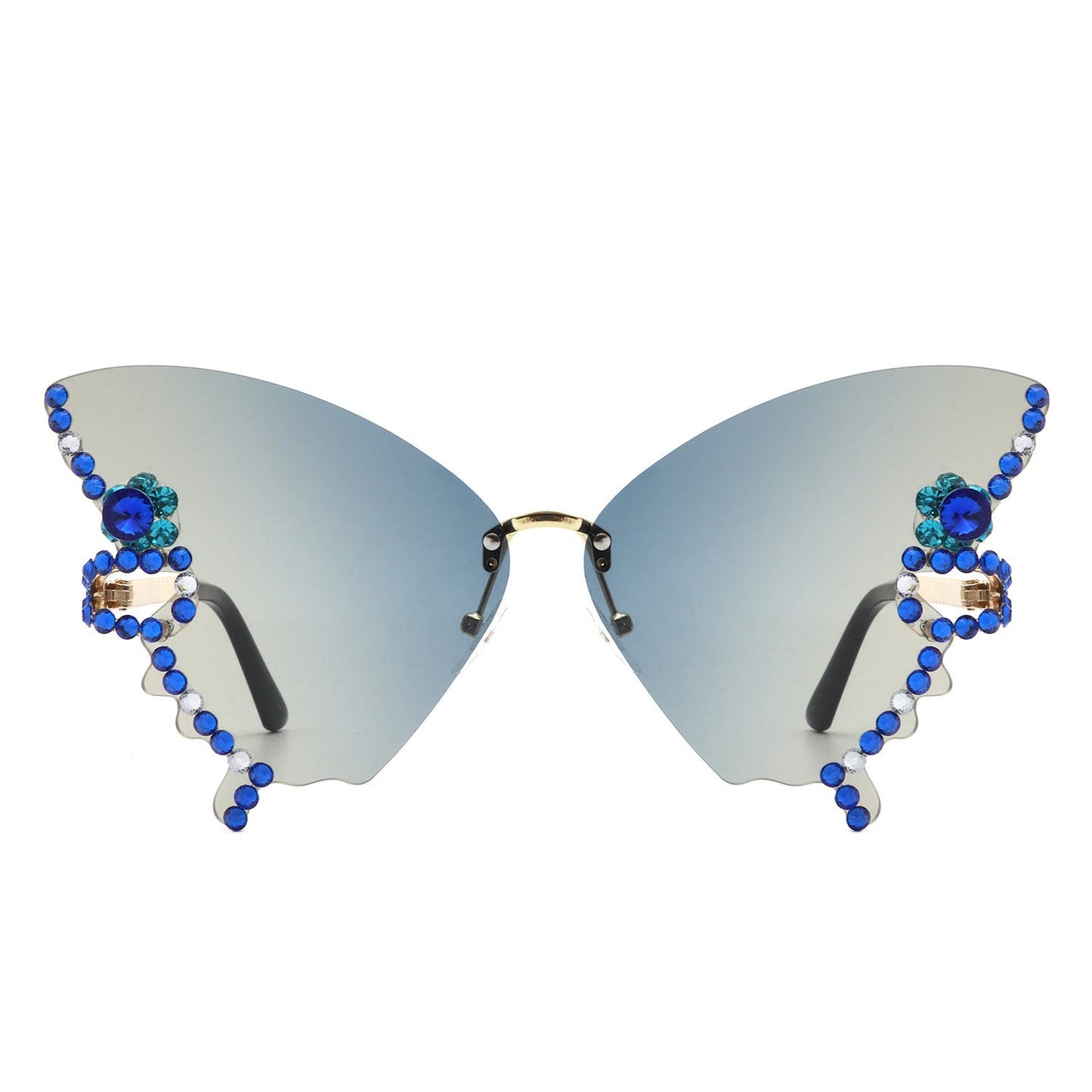 Lyrin - Rimless Oversize Rhinestone Butterfly Women Fashion Sunglasses