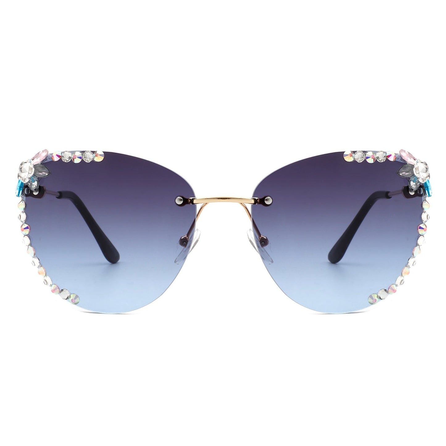 Women Rimless Tinted Chic Rhinestone Fashion Cat Eye Sunglasses