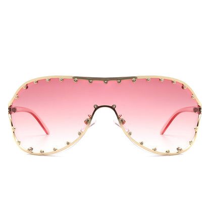 Evanesce - Oversized Aviator Rhinestone Design Women's Sunglasses