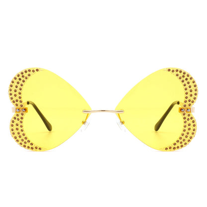 Quixotia - Rimless Butterfly Heart Shape Tinted Fashion Women Sunglasses
