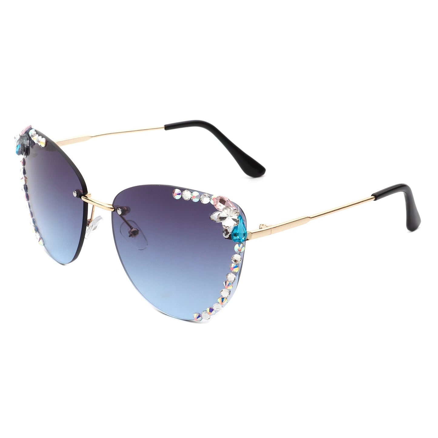 Women Rimless Tinted Chic Rhinestone Fashion Cat Eye Sunglasses