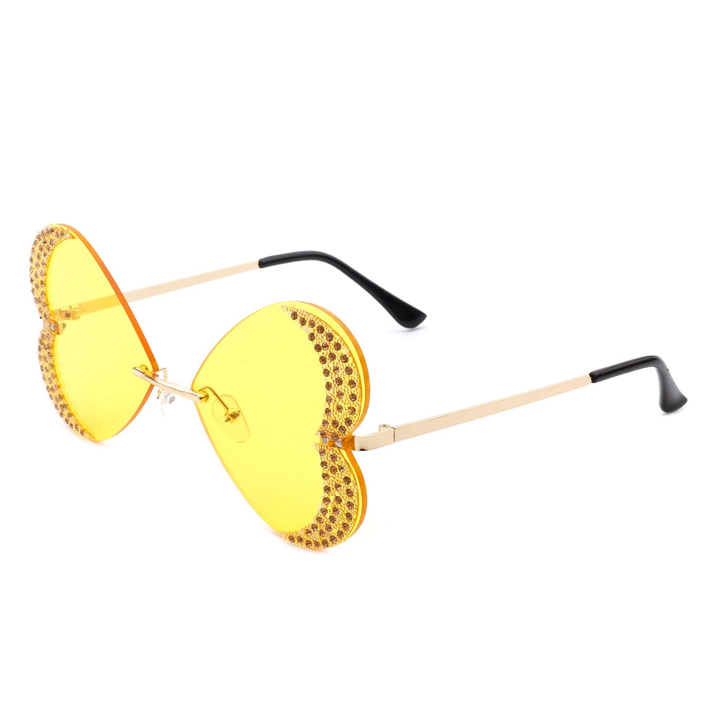 Quixotia - Rimless Butterfly Heart Shape Tinted Fashion Women Sunglasses