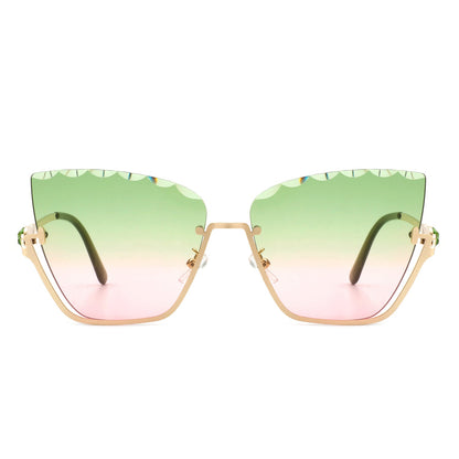 Starfire - Half Frame Square Irregular Tinted Fashion Cat Eye Sunglasses
