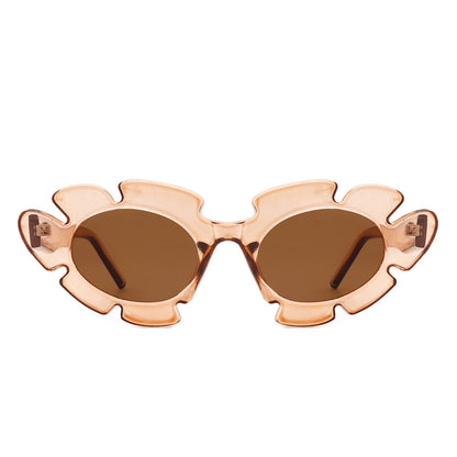 Women Irregular Round Cut-Out Cat Eye Flower Design Fashion Sunglasses