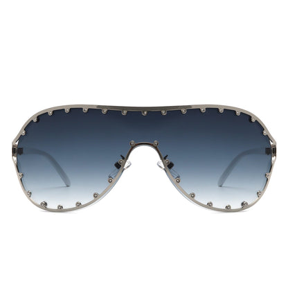 Evanesce - Oversized Aviator Rhinestone Design Women's Sunglasses