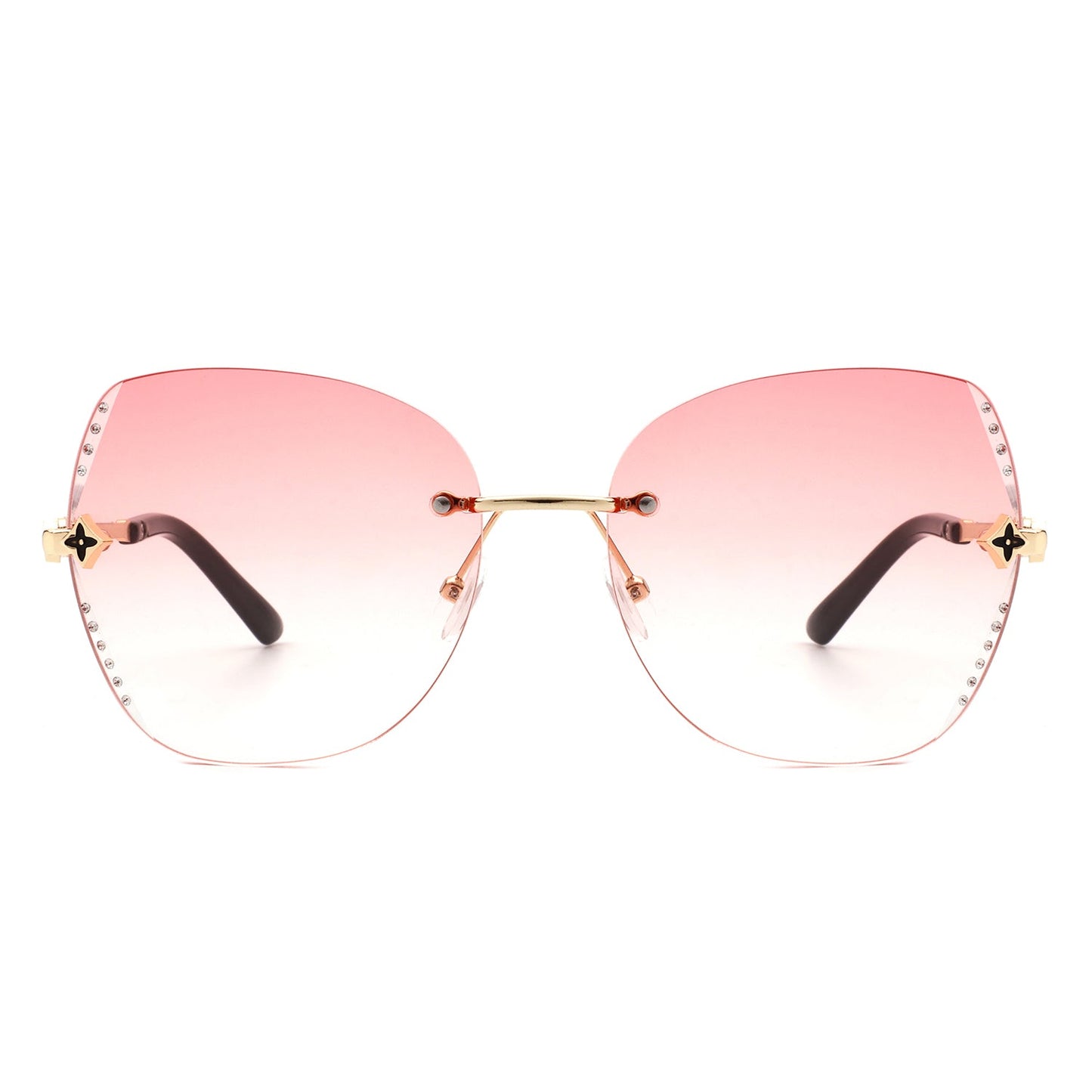 Oversize Rimless Butterfly Shape Tinted Rhinestone Fashion Sunglasses