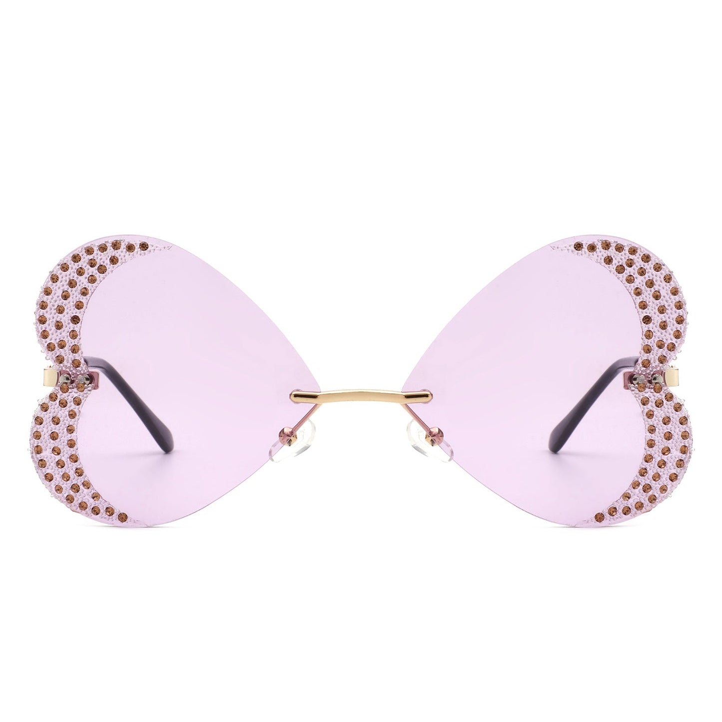 Quixotia - Rimless Butterfly Heart Shape Tinted Fashion Women Sunglasses