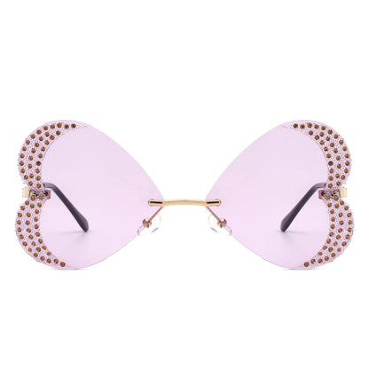 Quixotia - Rimless Butterfly Heart Shape Tinted Fashion Women Sunglasses