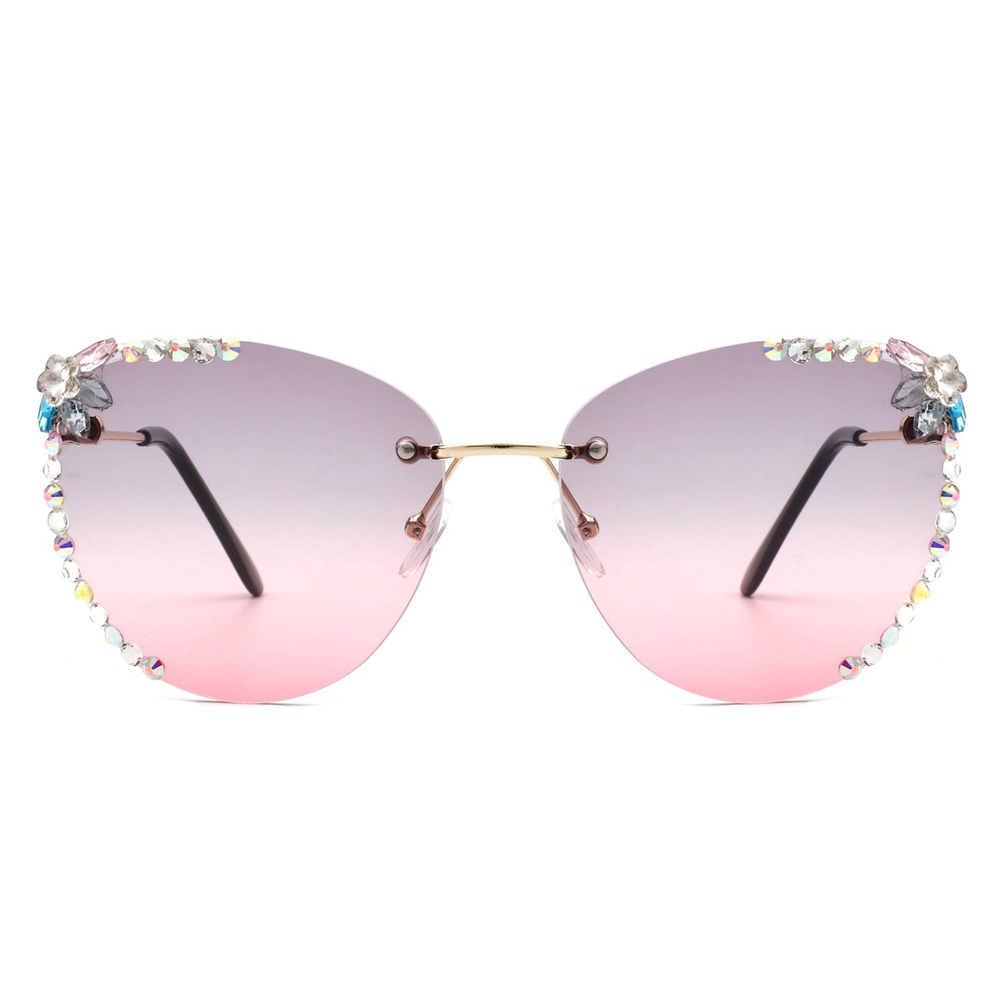 Women Rimless Tinted Chic Rhinestone Fashion Cat Eye Sunglasses
