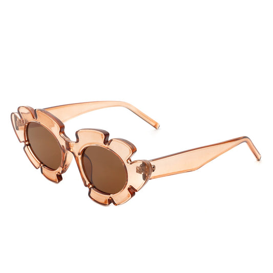 Women Irregular Round Cut-Out Cat Eye Flower Design Fashion Sunglasses