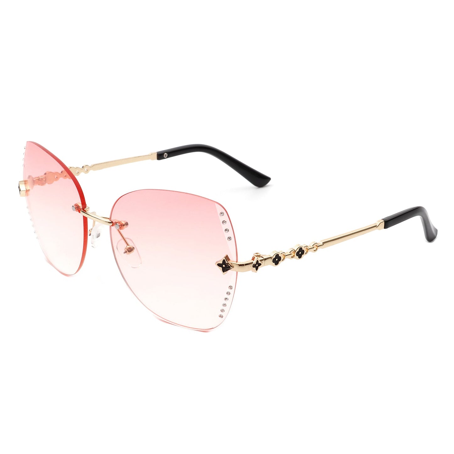 Oversize Rimless Butterfly Shape Tinted Rhinestone Fashion Sunglasses
