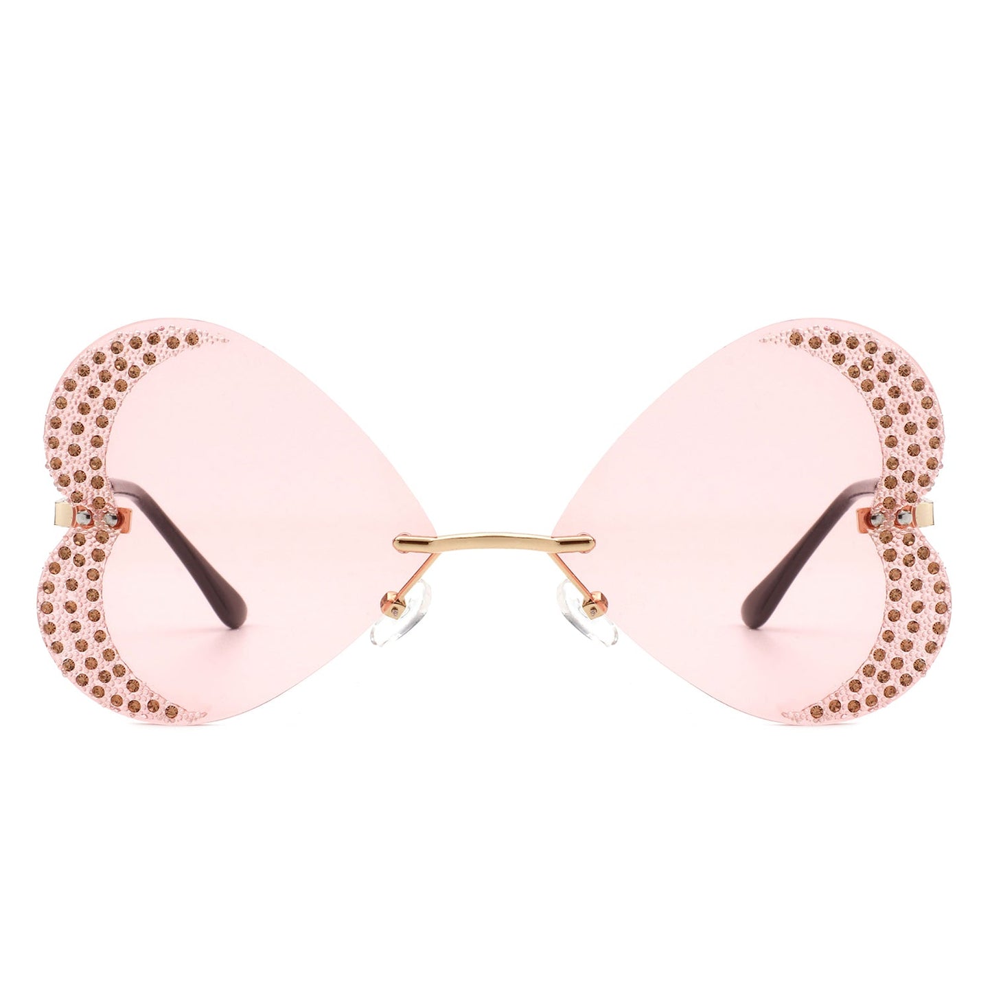 Quixotia - Rimless Butterfly Heart Shape Tinted Fashion Women Sunglasses