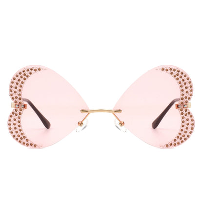Quixotia - Rimless Butterfly Heart Shape Tinted Fashion Women Sunglasses