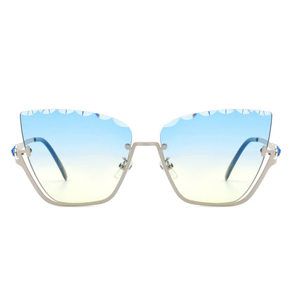Starfire - Half Frame Square Irregular Tinted Fashion Cat Eye Sunglasses