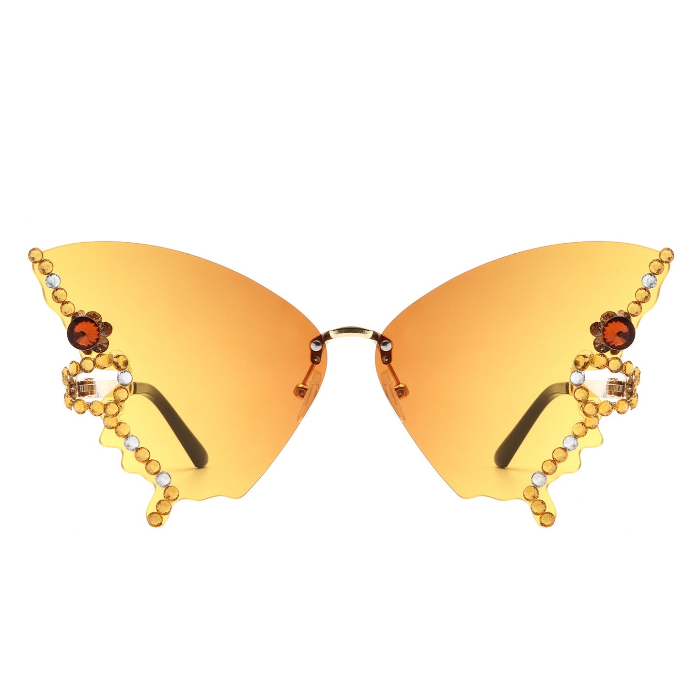 Lyrin - Rimless Oversize Rhinestone Butterfly Women Fashion Sunglasses