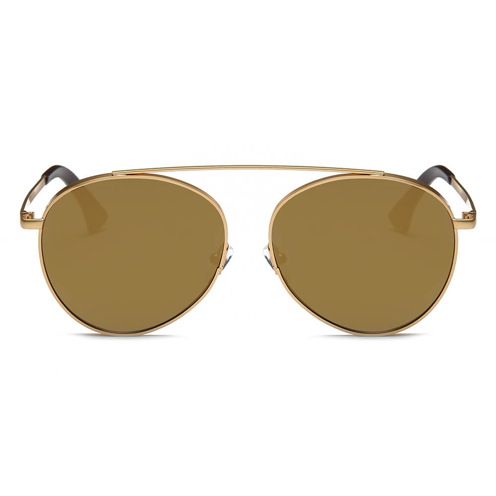 Bethel - Retro Mirrored Lens Teardrop Aviator Sunglasses