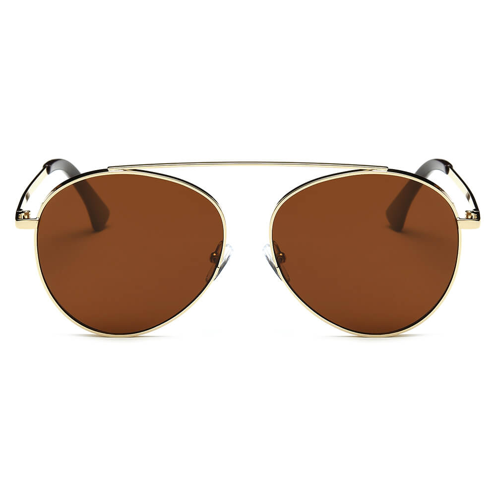 Bethel - Retro Mirrored Lens Teardrop Aviator Sunglasses