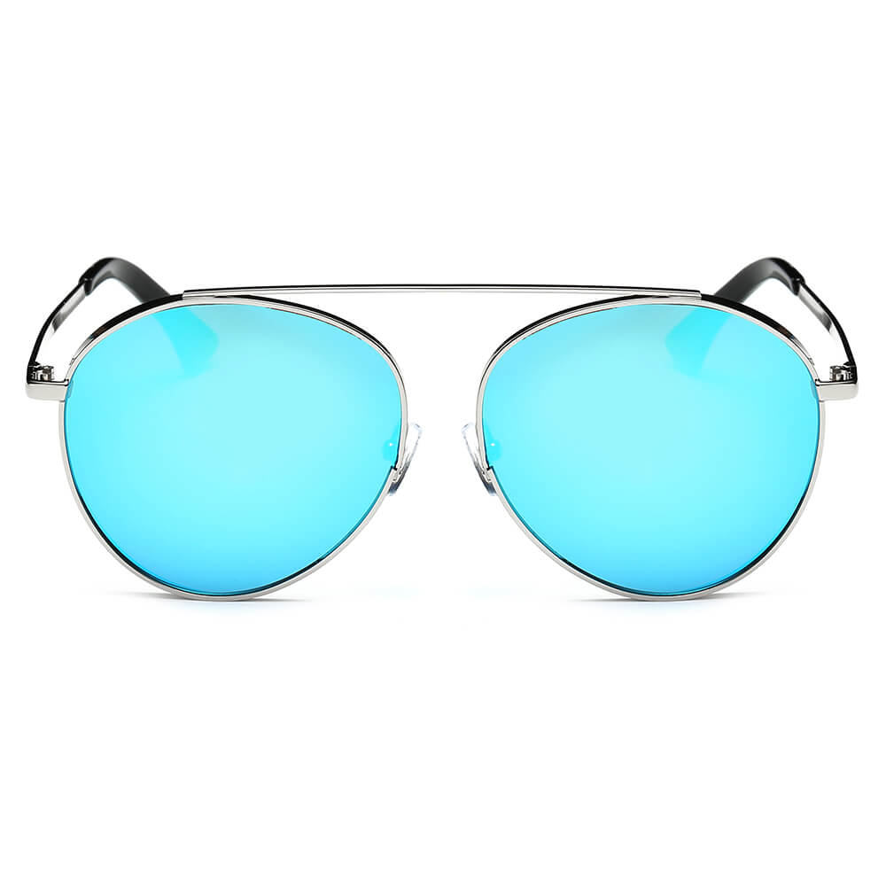 Bethel - Retro Mirrored Lens Teardrop Aviator Sunglasses